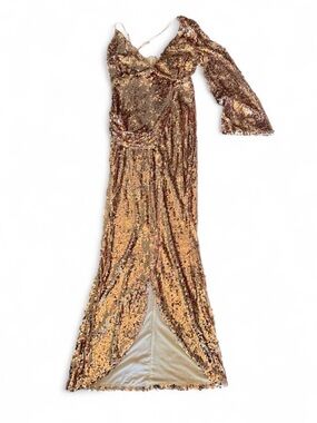 Fashion Nova Rose Gold Sequin One-Shoulder Gown